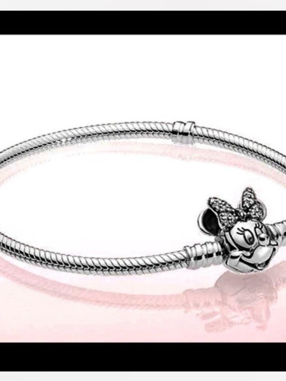 New Sterling Silver Minnie Mouse Charm Snake Chain Bracelet - Silver